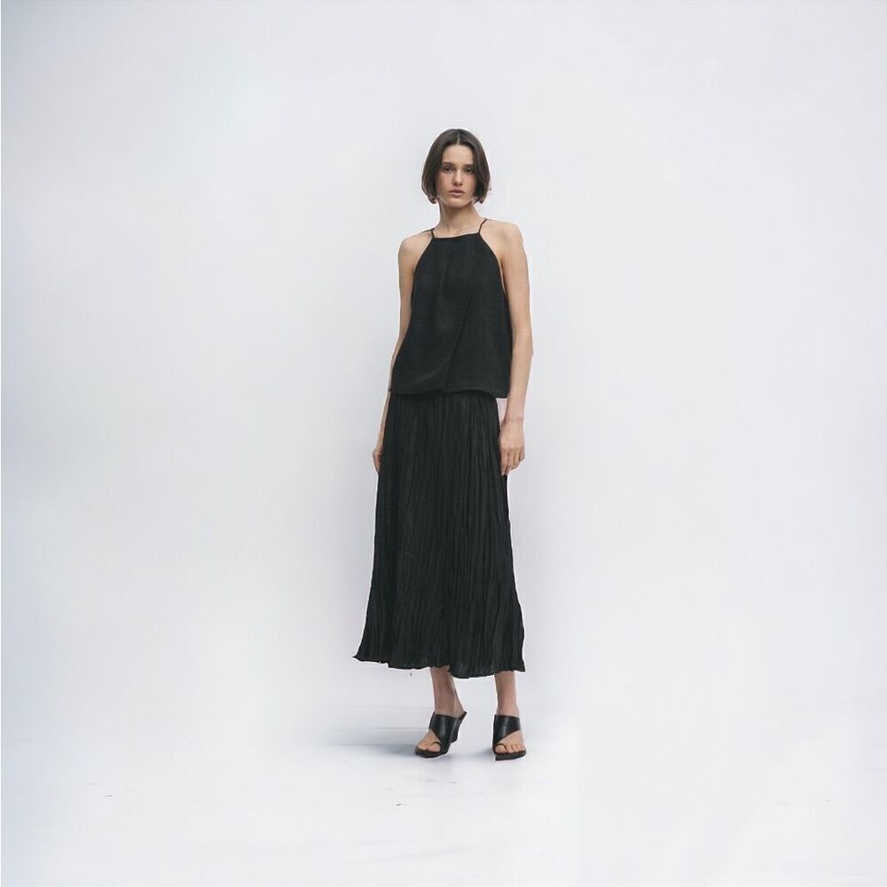 ZARA Pleated Black Midi Skirt‎